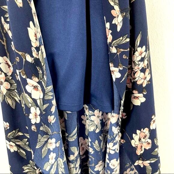 Aqua Blue w/ Pink Floral Faux Wrap Maxi Dress - Medium - Picture 10 of 16